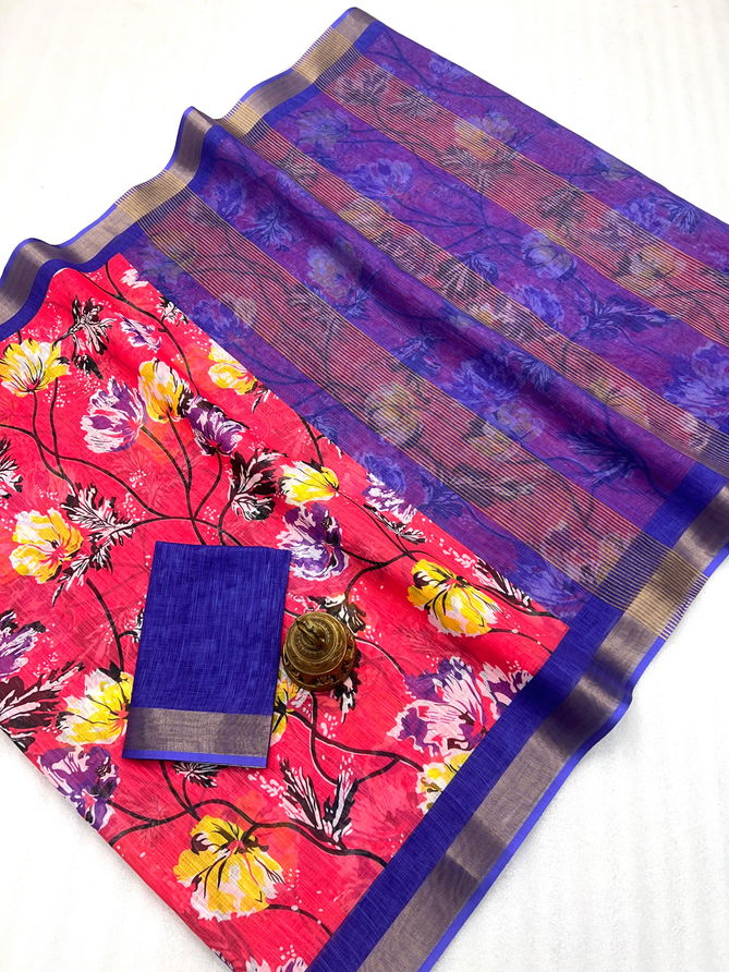 MG 522 Linen With Gold Printed Wholesale Saree Suppliers In Mumbai